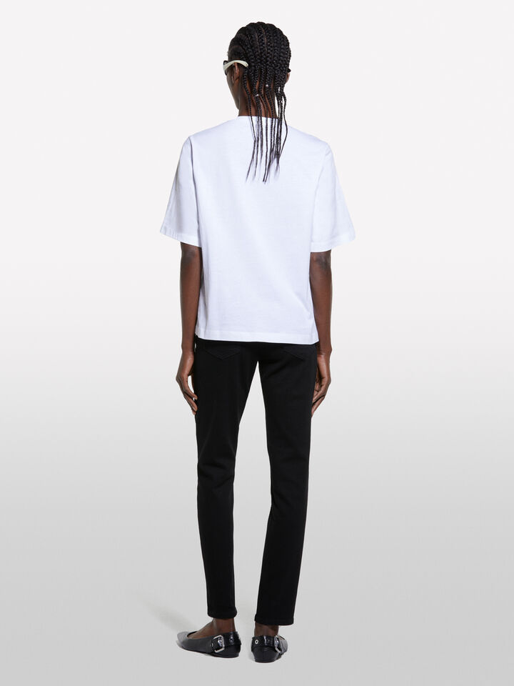 White t-shirt with feather print - women's short sleeve t-shirts - White | Sisley image number 3